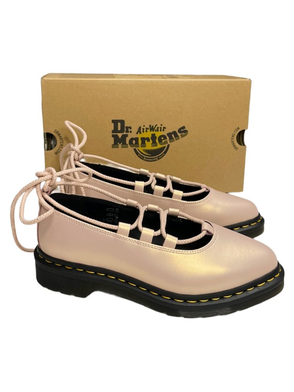 Dr. Martens Elphie II Iridescent Lace-Up Ballet Flats Pink Gold Size 8